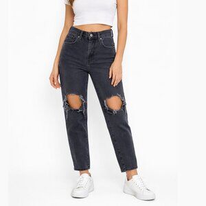 LEVI'S High Waisted Mom Jeans 28" Tapered Leg Stretch Distressed Black Womens 28